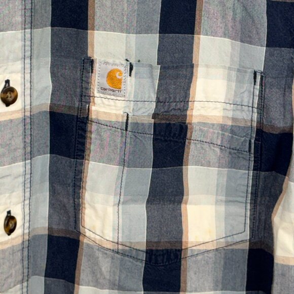 Carhartt Men’s Short Sleeve Button Down Shirt Size L Blue Plaid 100% Cotton - Picture 3 of 12